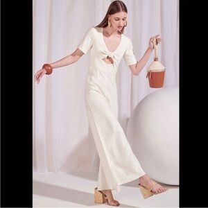 NWT Staud wide leg linen blend jumpsuit cream 2